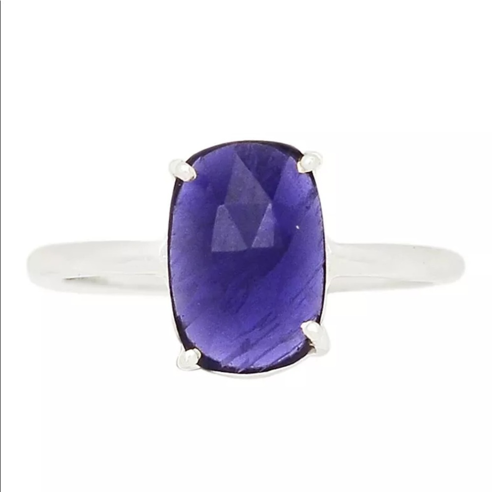 BOUTIQUE NATURAL FACETED IOLITE 925 SS RING, 7.5